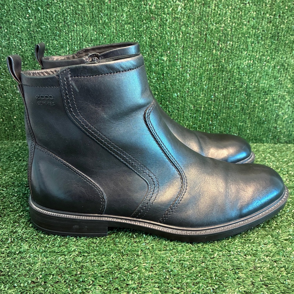 ECCO Gore-Tex Leather Waterproof Zip Comfort Ankle Boots Black Mens Size 12-12.5